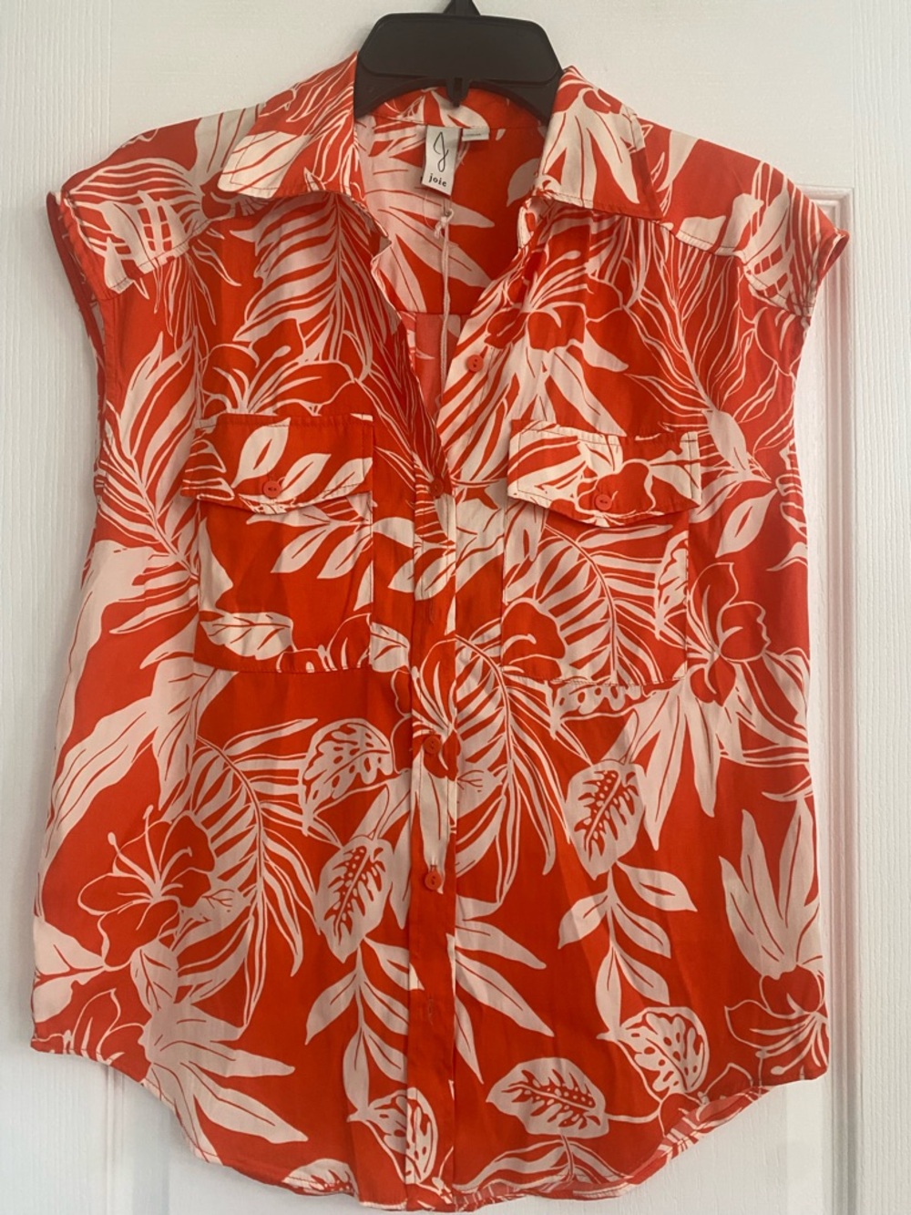 Joie Orange & White Floral Cap-Sleeve Button-Front Shirt